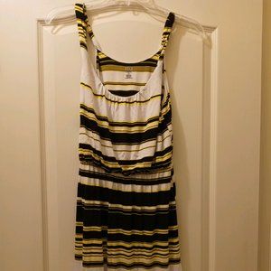 a.n.a Petite S yellow, white & black striped sleeveless dress